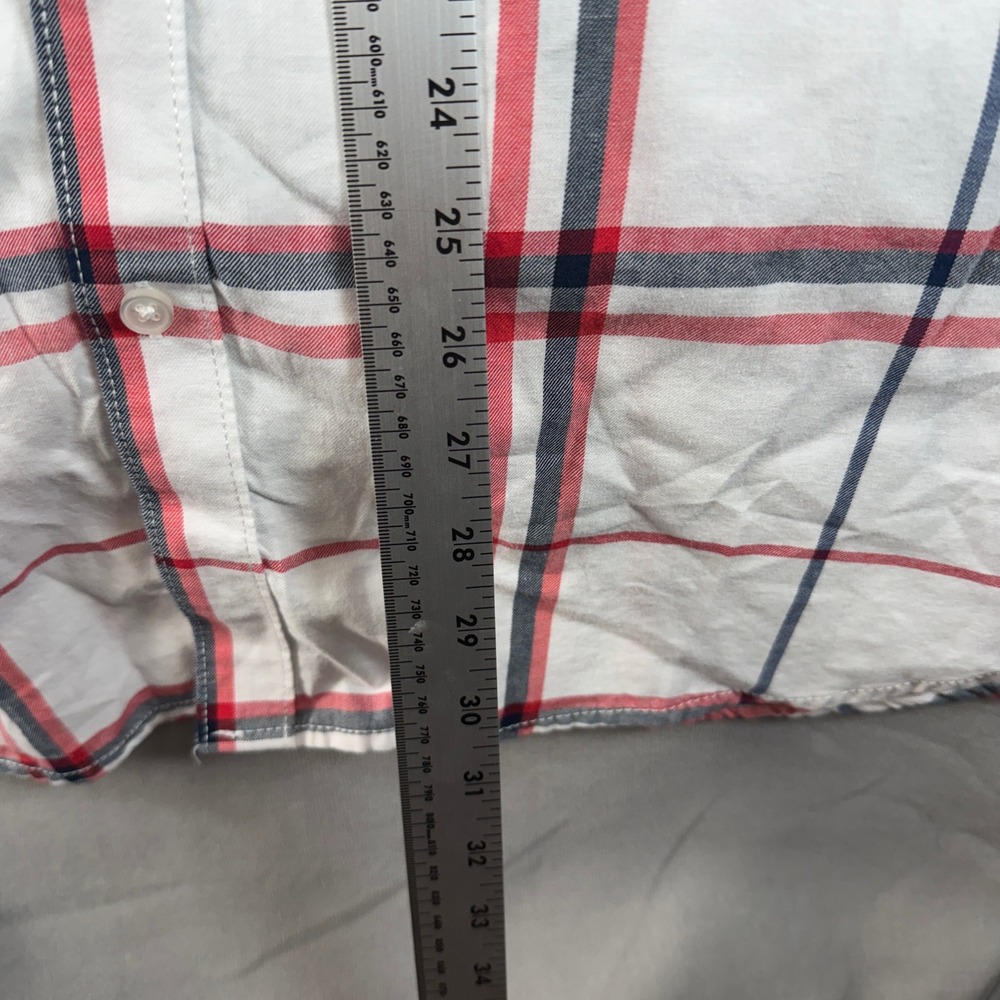 American Rag VTG‎ Plaid Mens Large Red White Blue Short Sleeve Cotton Shirt - Picture 8 of 9